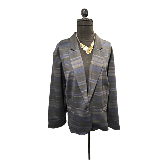 ASHLEY STEWART Career lined shape fit stripe blazer jacket plus sz 26 - Picture 2 of 9